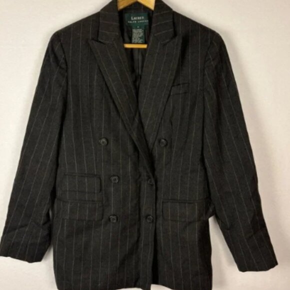 Lauren Ralph Lauren Pinstripe Blazer 100% Wool Charcoal Gray Old Money Preppy - Picture 1 of 6